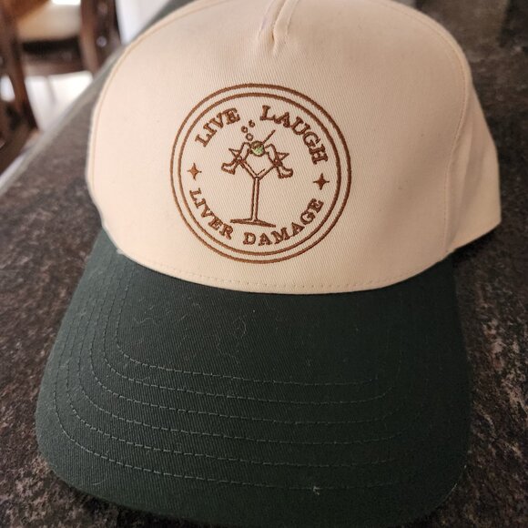 Live Laugh Liver Damage Hat Visibly Toxic Off White Dark Green - Picture 2 of 6
